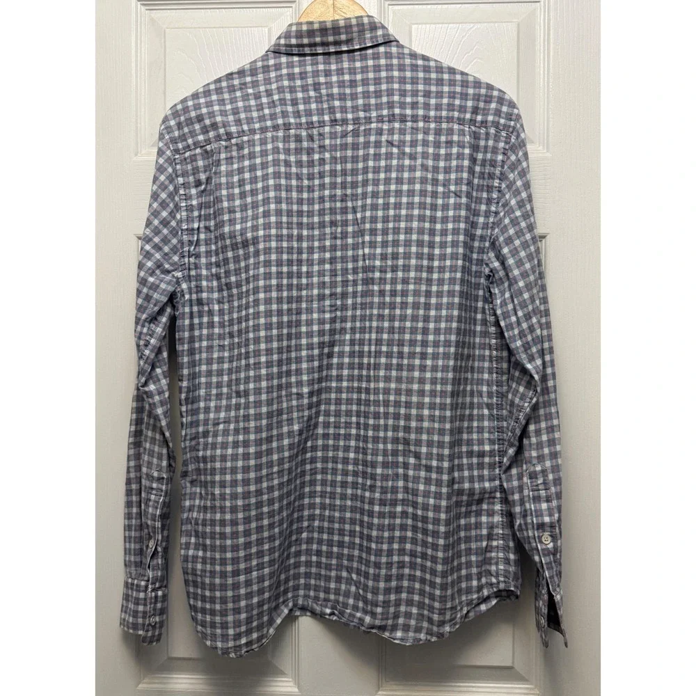 Faherty Button Down Shirt Mens Size M Blue Gingham Excellent Indigo Cotton
